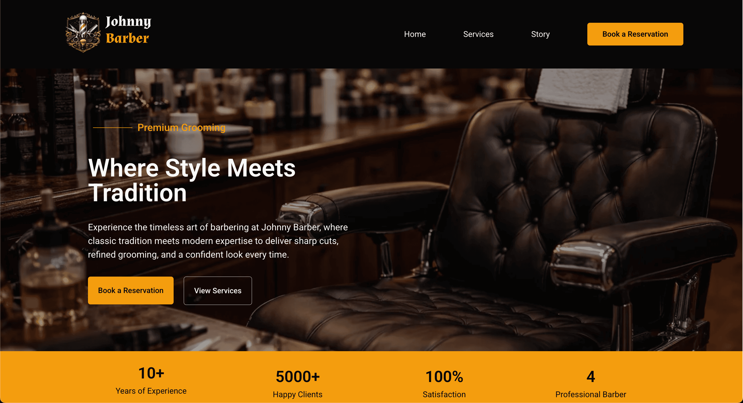 Johnny Barber WordPress barbershop website preview